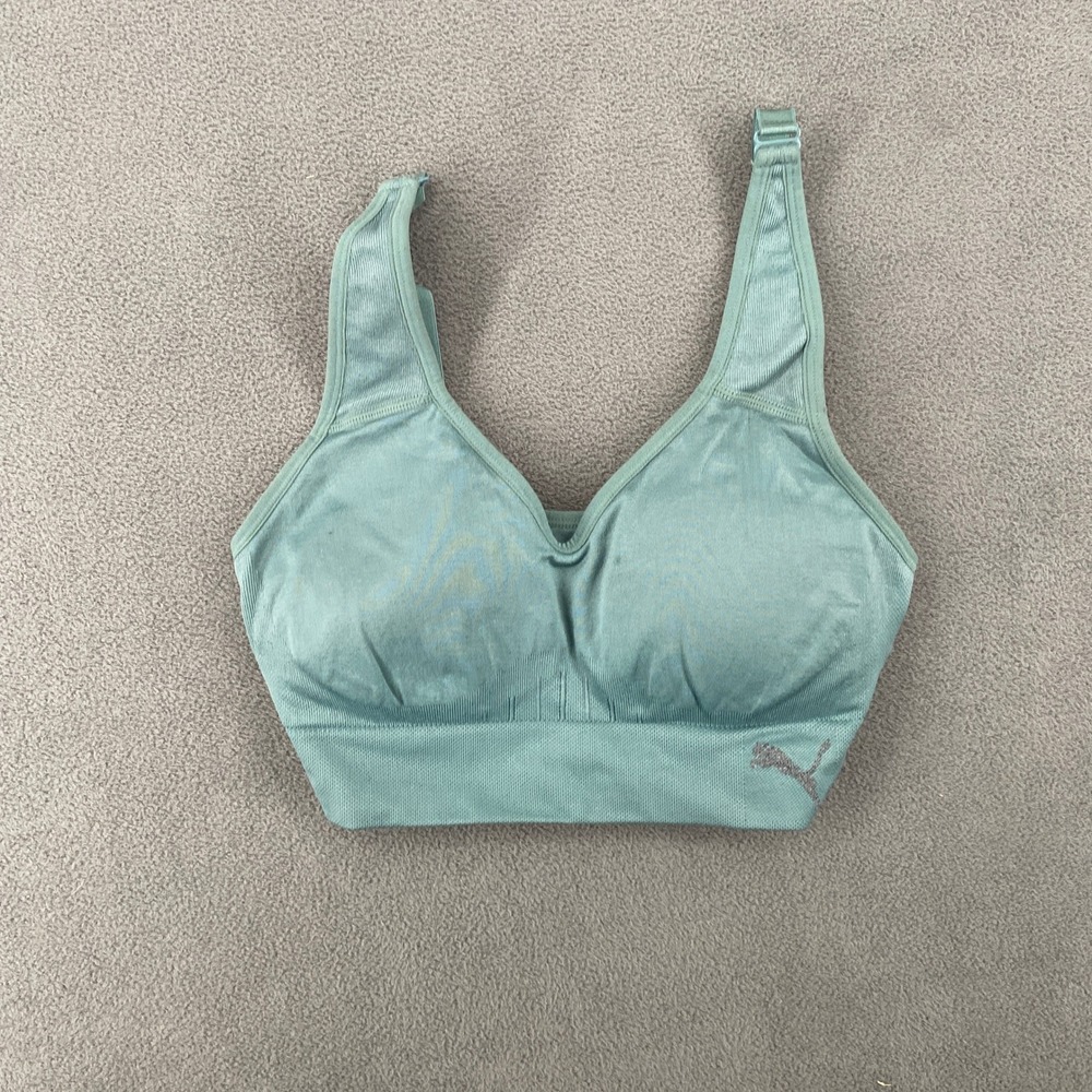 Puma Womens Seamless Sports Bra Sage Green Adjustable Straps Size Small 5799